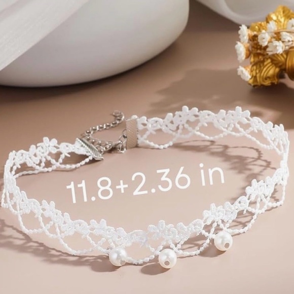 Jewelry - White Lace Choker Necklace with Faux Pearls